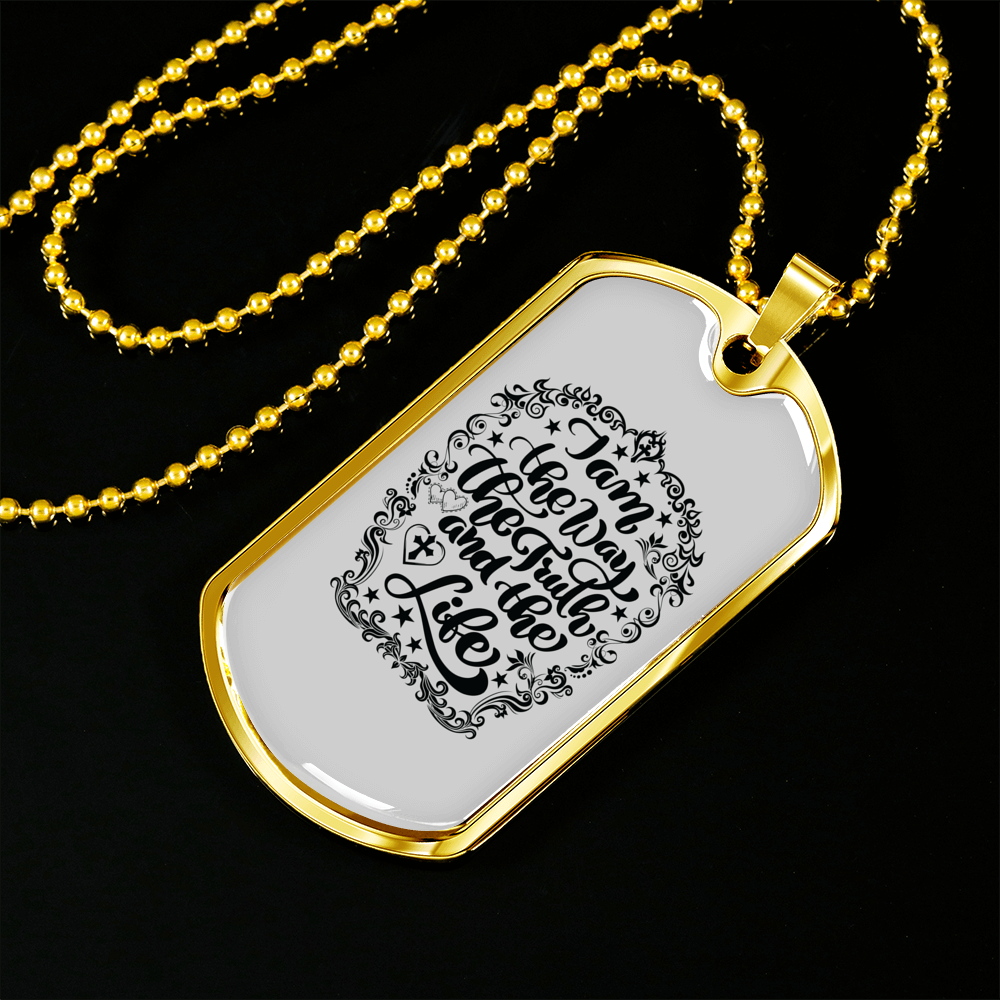 I Am The Way Necklace Stainless Steel or 18k Gold Dog Tag 24" Chain-Express Your Love Gifts