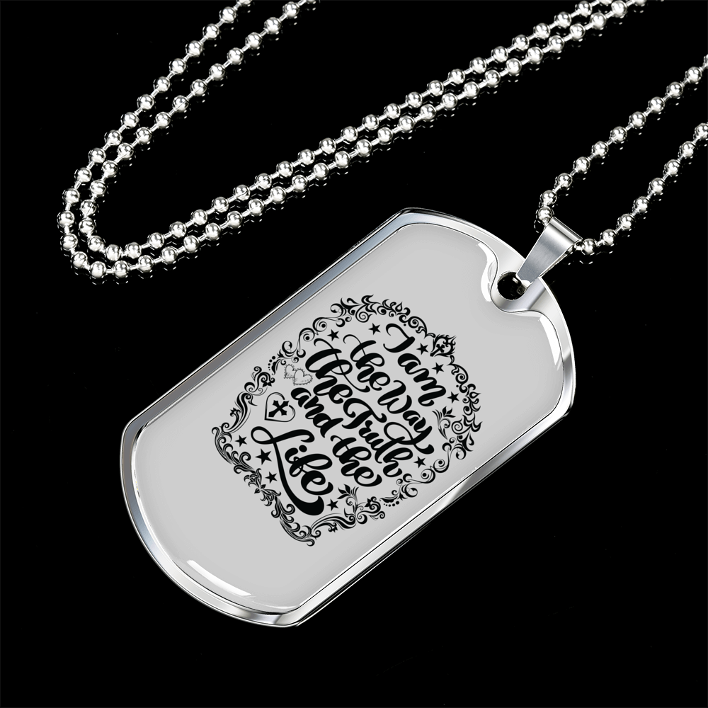 I Am The Way Necklace Stainless Steel or 18k Gold Dog Tag 24" Chain-Express Your Love Gifts