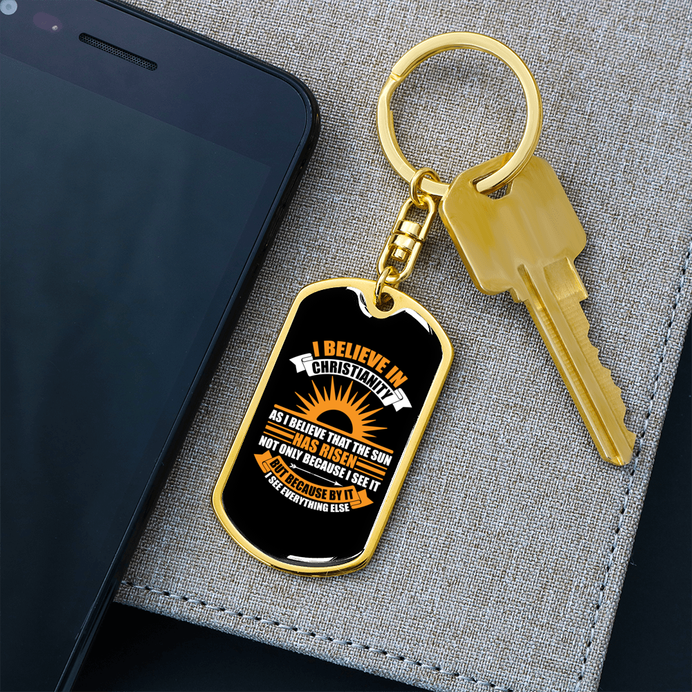 I Believe In Christian Keychain Stainless Steel or 18k Gold Dog Tag Keyring-Express Your Love Gifts