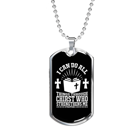I Can Do All Philippians 4:13 Necklace Stainless Steel or 18k Gold Dog Tag 24"-Express Your Love Gifts