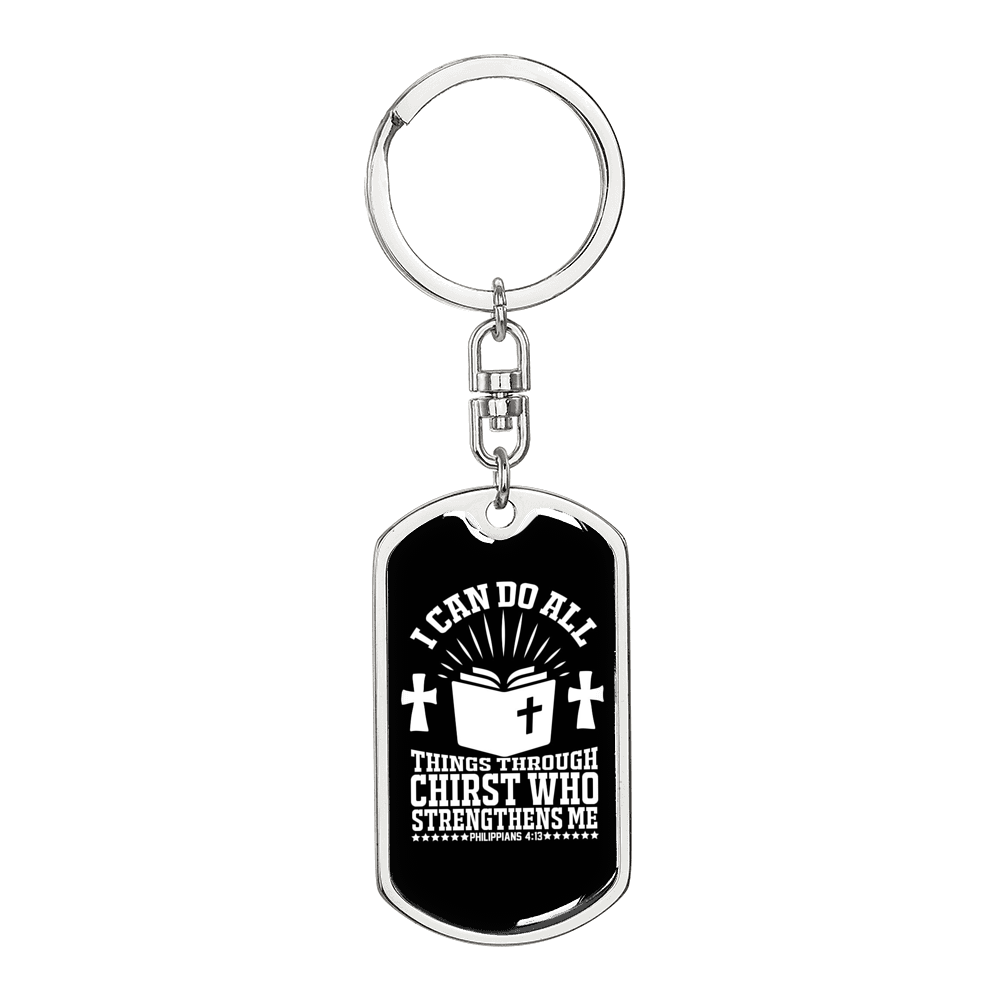 I Can Do All Philippians 4:13Keychain Stainless Steel or 18k Gold Dog Tag Keyring-Express Your Love Gifts