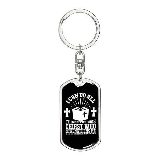 I Can Do All Philippians 4:13Keychain Stainless Steel or 18k Gold Dog Tag Keyring-Express Your Love Gifts