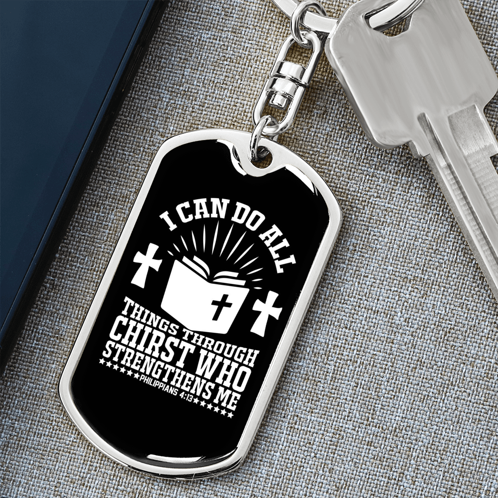 I Can Do All Philippians 4:13Keychain Stainless Steel or 18k Gold Dog Tag Keyring-Express Your Love Gifts