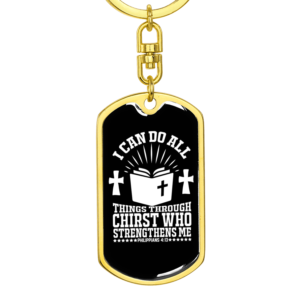 I Can Do All Philippians 4:13Keychain Stainless Steel or 18k Gold Dog Tag Keyring-Express Your Love Gifts
