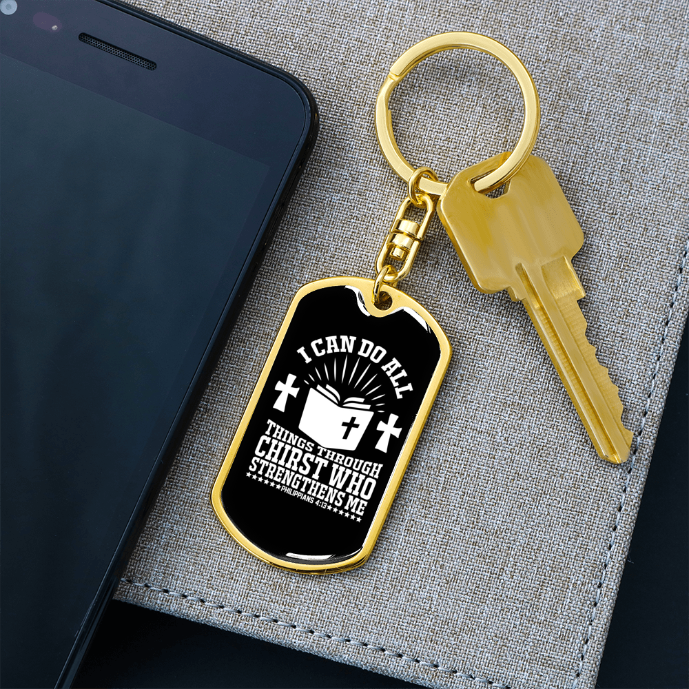 I Can Do All Philippians 4:13Keychain Stainless Steel or 18k Gold Dog Tag Keyring-Express Your Love Gifts