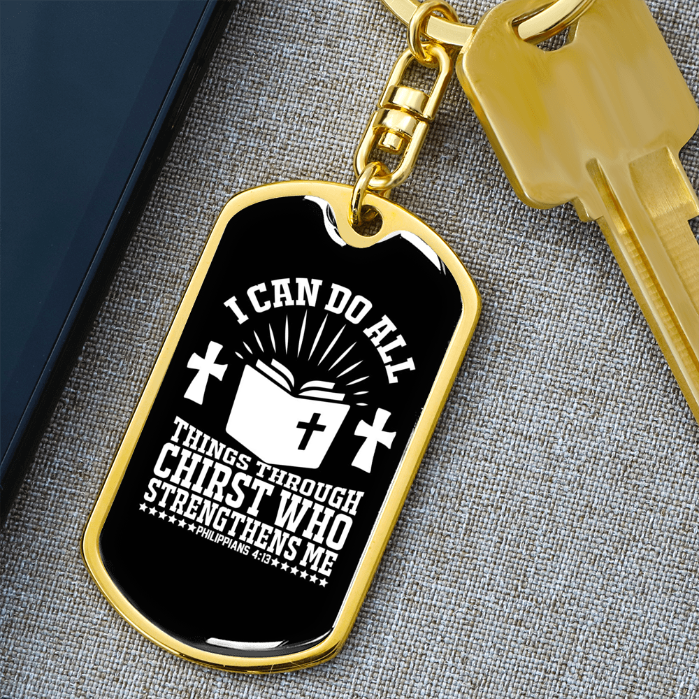 I Can Do All Philippians 4:13Keychain Stainless Steel or 18k Gold Dog Tag Keyring-Express Your Love Gifts