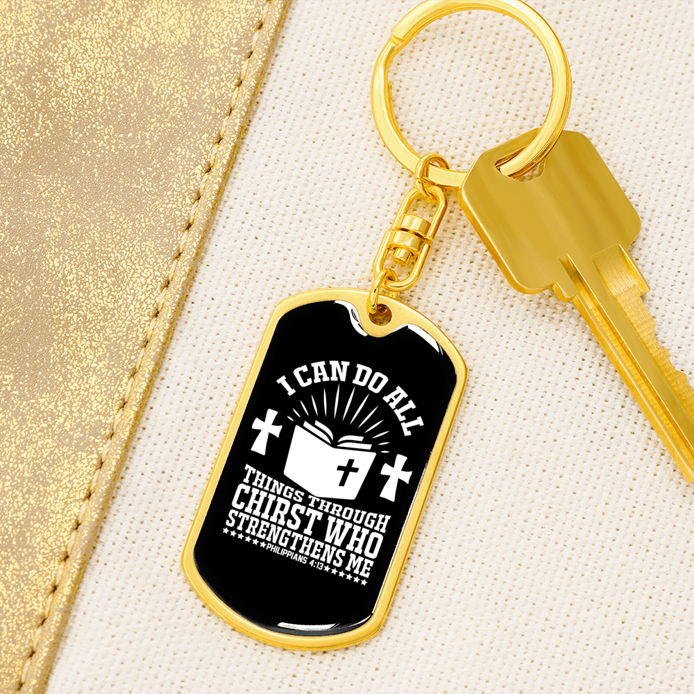 I Can Do All Philippians 4:13Keychain Stainless Steel or 18k Gold Dog Tag Keyring-Express Your Love Gifts