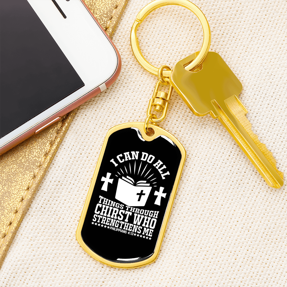 I Can Do All Philippians 4:13Keychain Stainless Steel or 18k Gold Dog Tag Keyring-Express Your Love Gifts