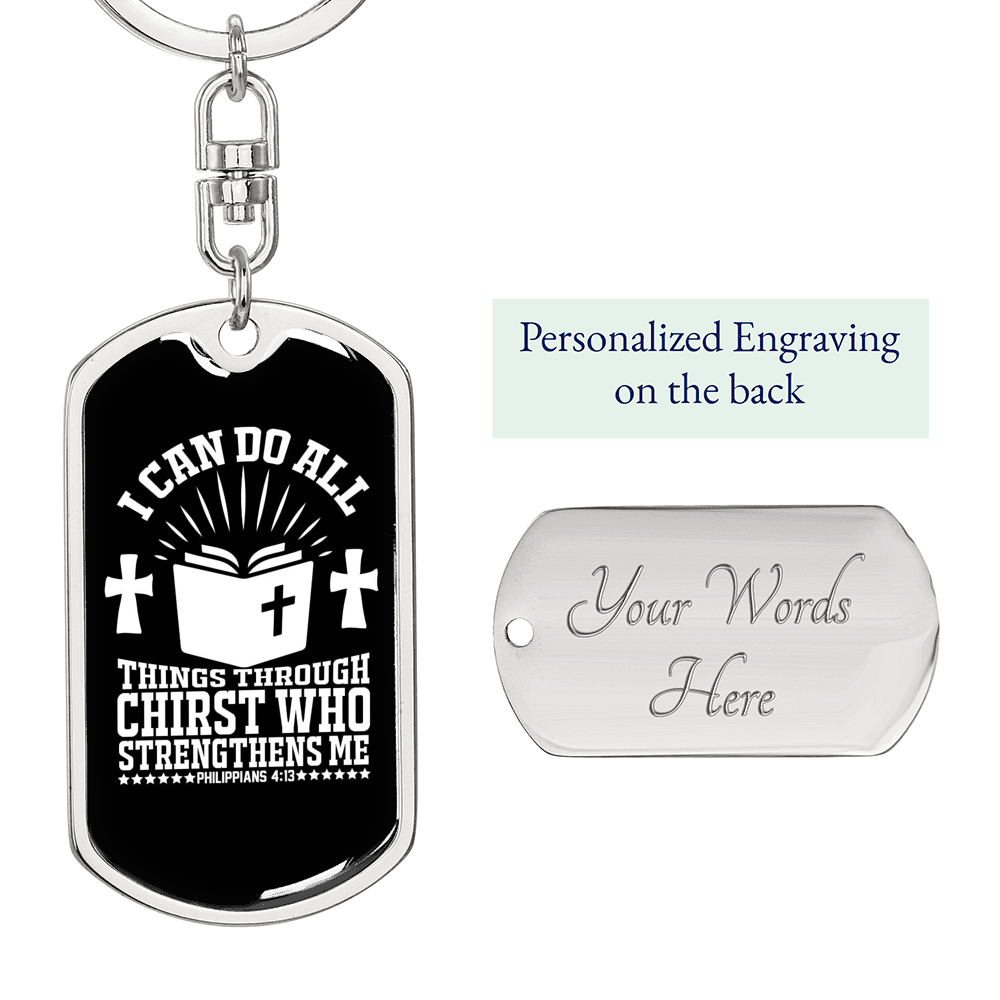 I Can Do All Philippians 4:13Keychain Stainless Steel or 18k Gold Dog Tag Keyring-Express Your Love Gifts