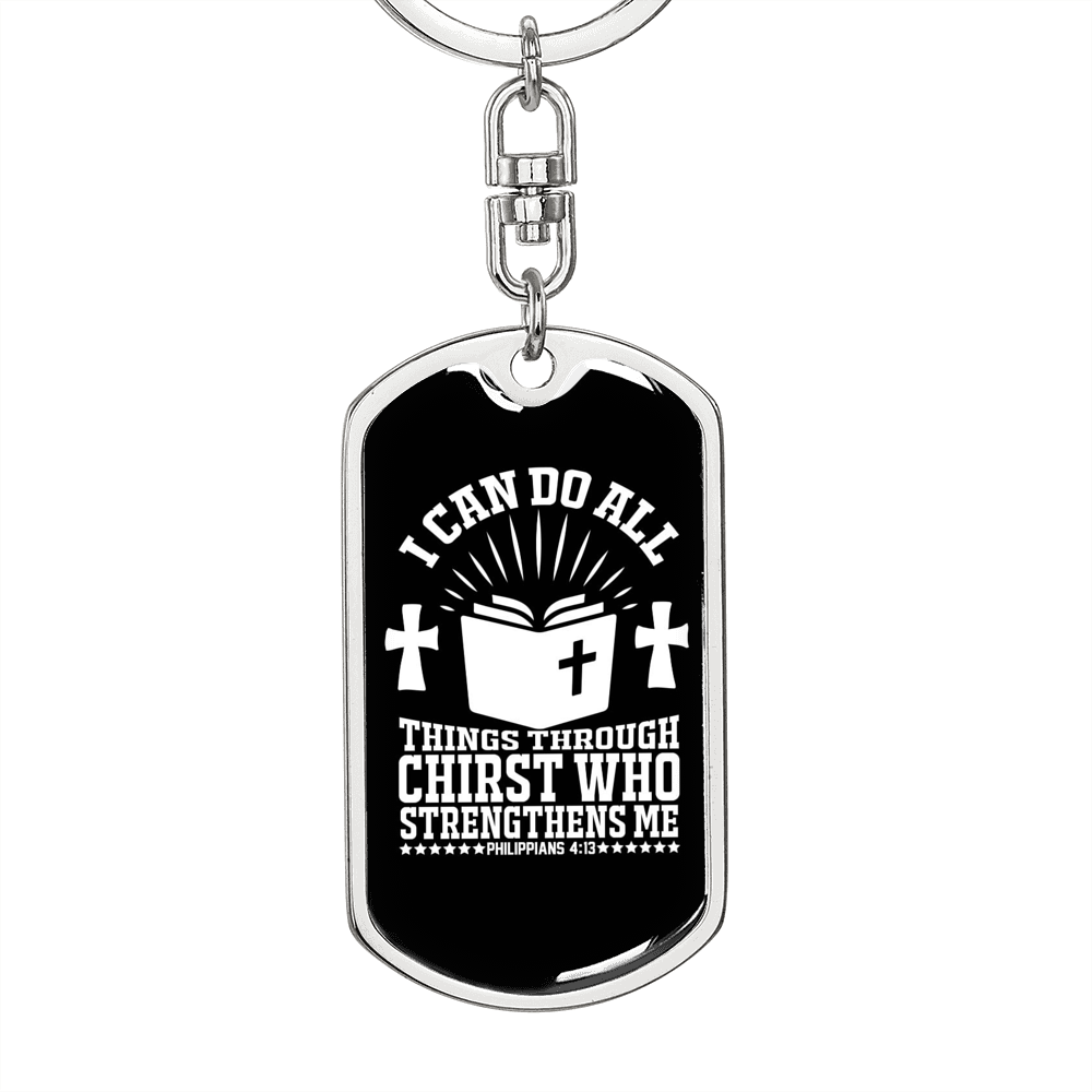 I Can Do All Philippians 4:13Keychain Stainless Steel or 18k Gold Dog Tag Keyring-Express Your Love Gifts