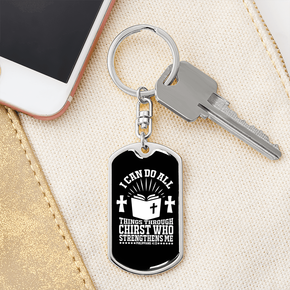 I Can Do All Philippians 4:13Keychain Stainless Steel or 18k Gold Dog Tag Keyring-Express Your Love Gifts