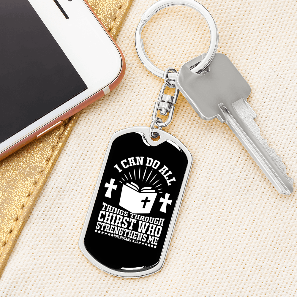 I Can Do All Philippians 4:13Keychain Stainless Steel or 18k Gold Dog Tag Keyring-Express Your Love Gifts