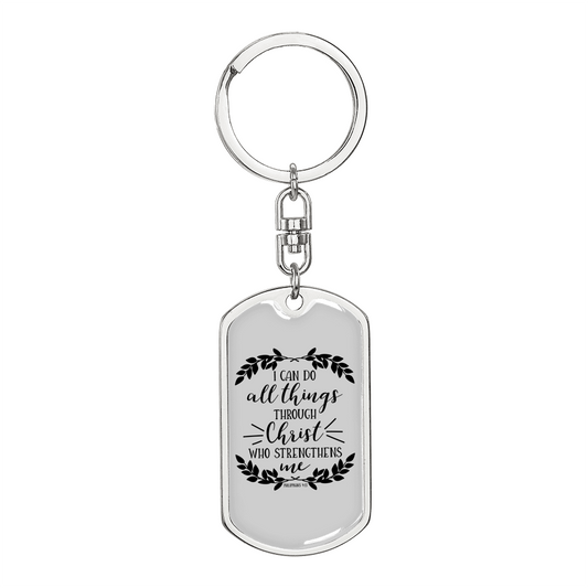 I Can Do All Things Christian Keychain Stainless Steel or 18k Gold Dog Tag Keyring-Express Your Love Gifts