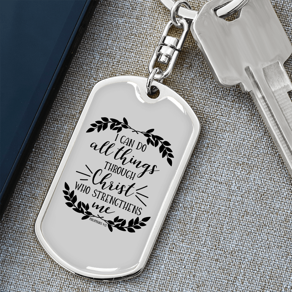 I Can Do All Things Christian Keychain Stainless Steel or 18k Gold Dog Tag Keyring-Express Your Love Gifts