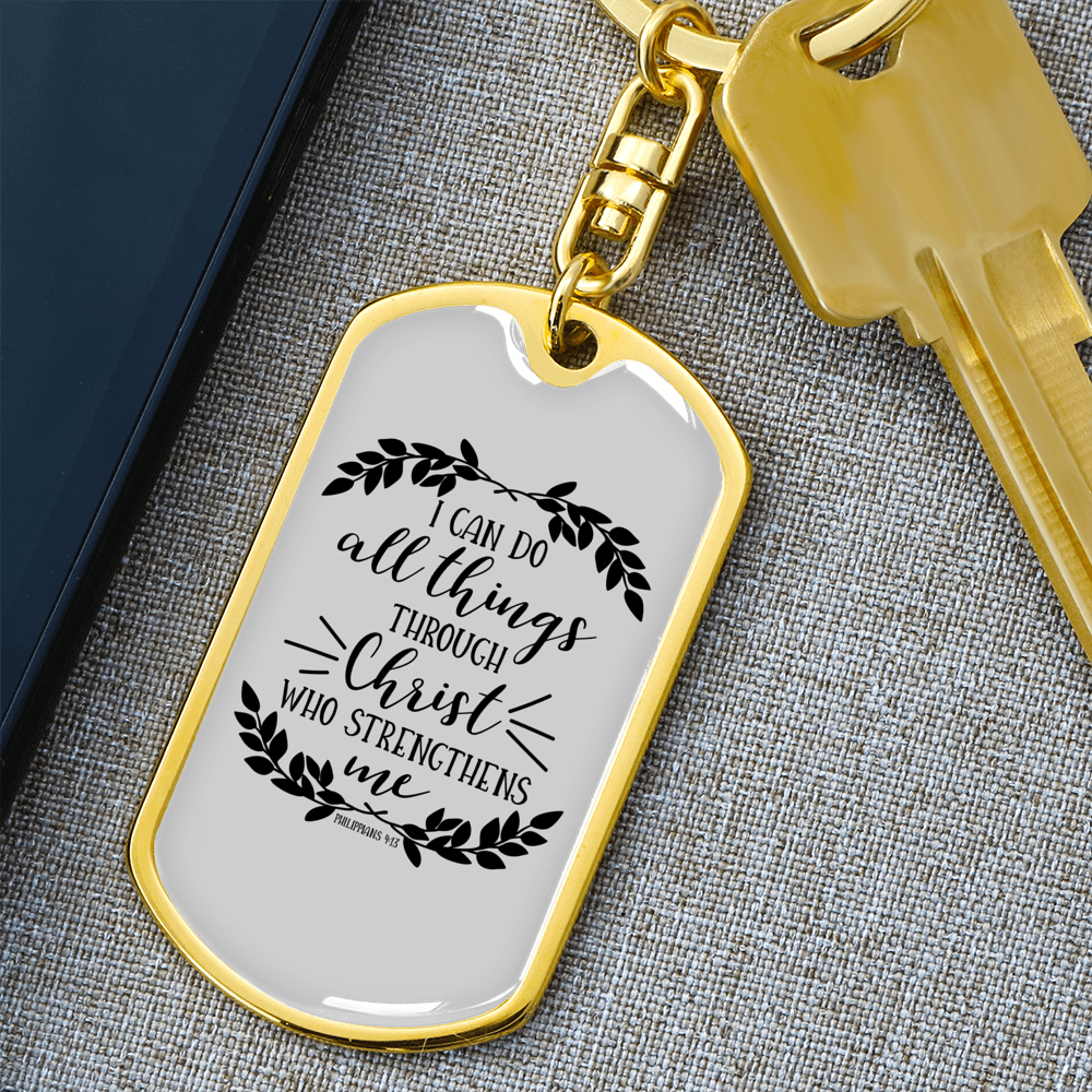 I Can Do All Things Christian Keychain Stainless Steel or 18k Gold Dog Tag Keyring-Express Your Love Gifts