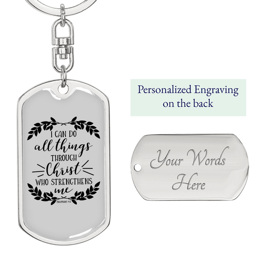 I Can Do All Things Christian Keychain Stainless Steel or 18k Gold Dog Tag Keyring-Express Your Love Gifts
