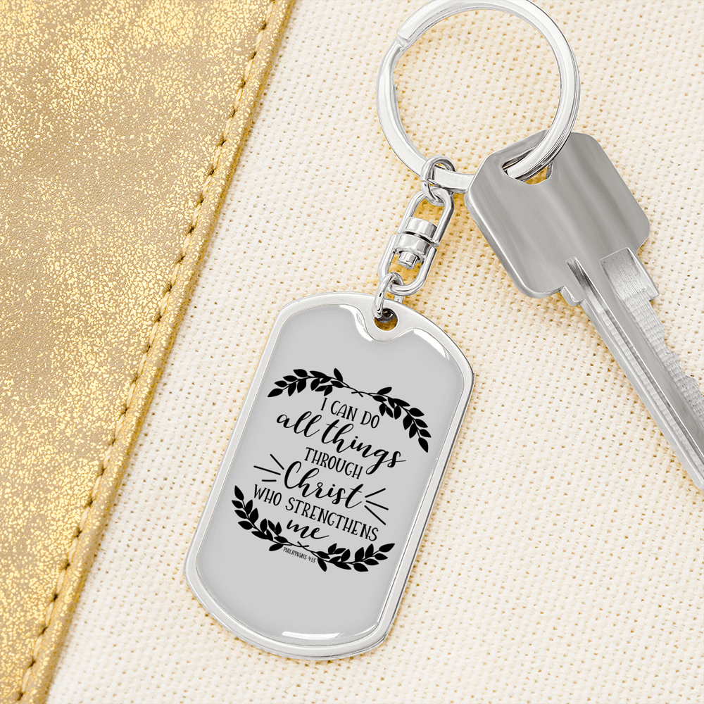 I Can Do All Things Christian Keychain Stainless Steel or 18k Gold Dog Tag Keyring-Express Your Love Gifts