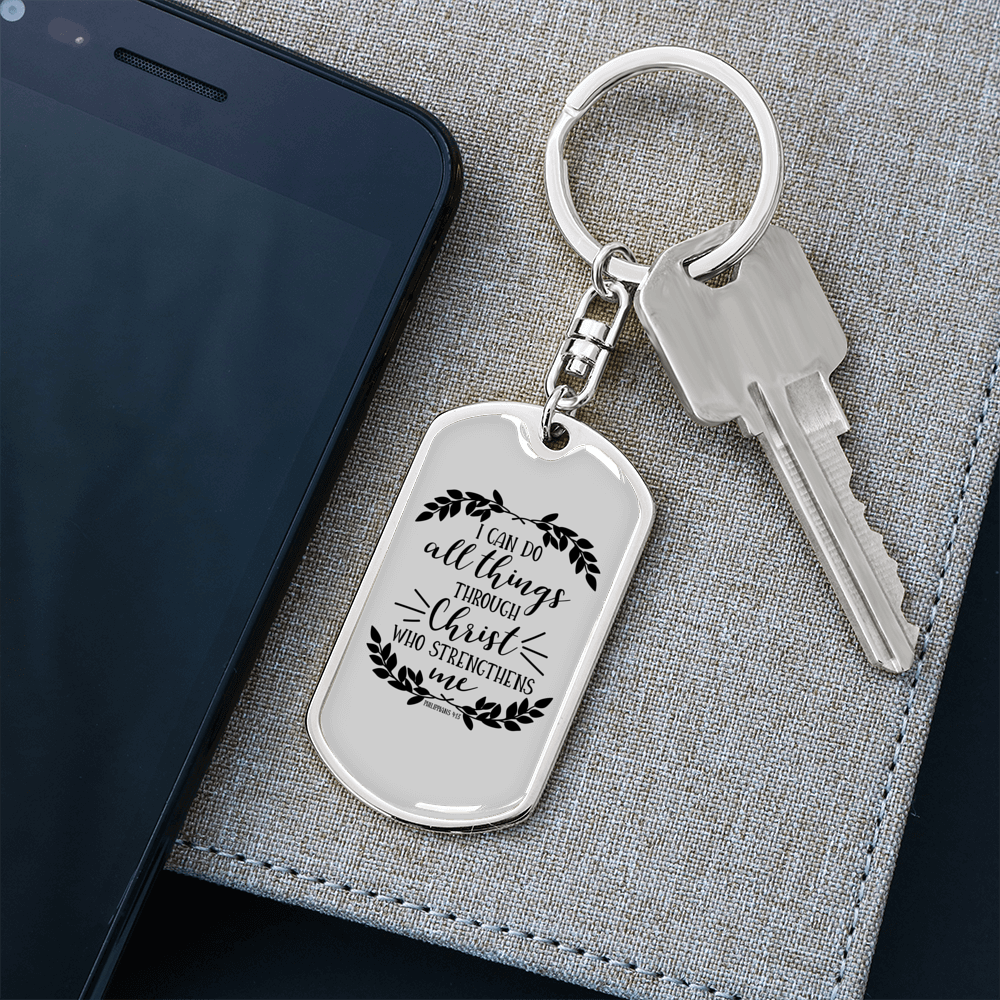 I Can Do All Things Christian Keychain Stainless Steel or 18k Gold Dog Tag Keyring-Express Your Love Gifts