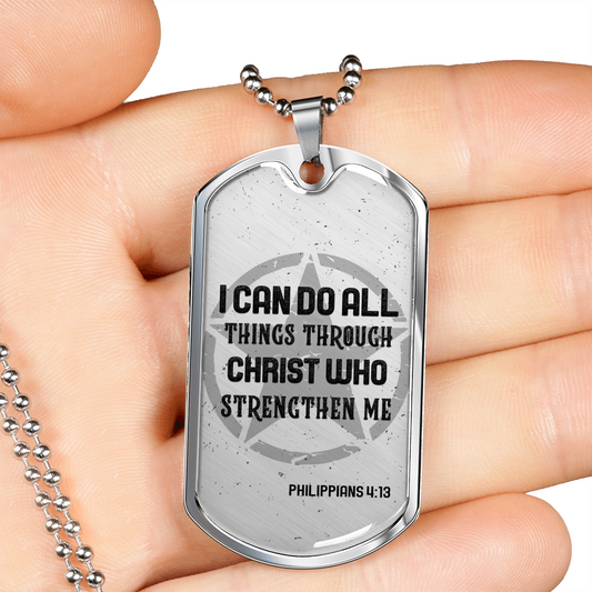 I Can Do All Things Christian Necklace Stainless Steel or 18k Gold Dog Tag 24" Chain-Express Your Love Gifts