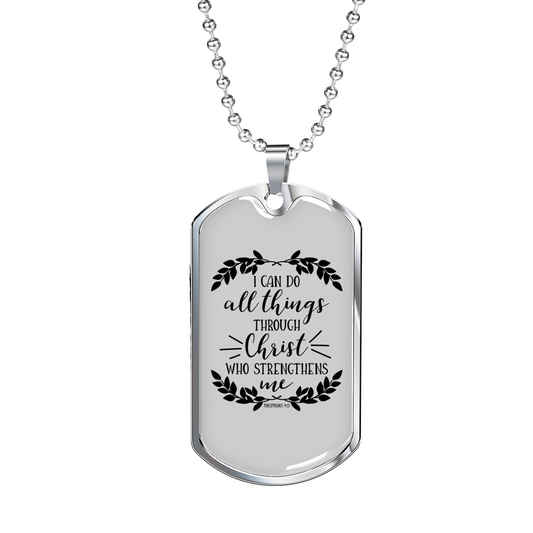 I Can Do All Things Philippians 4:13 Necklace Stainless Steel or 18k Gold Dog Tag 24" Chain-Express Your Love Gifts