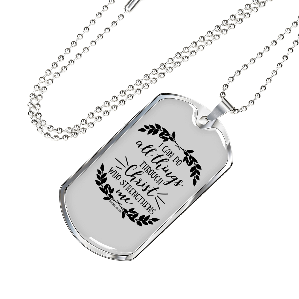 I Can Do All Things Philippians 4:13 Necklace Stainless Steel or 18k Gold Dog Tag 24" Chain-Express Your Love Gifts
