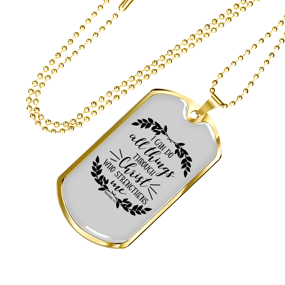 I Can Do All Things Philippians 4:13 Necklace Stainless Steel or 18k Gold Dog Tag 24" Chain-Express Your Love Gifts