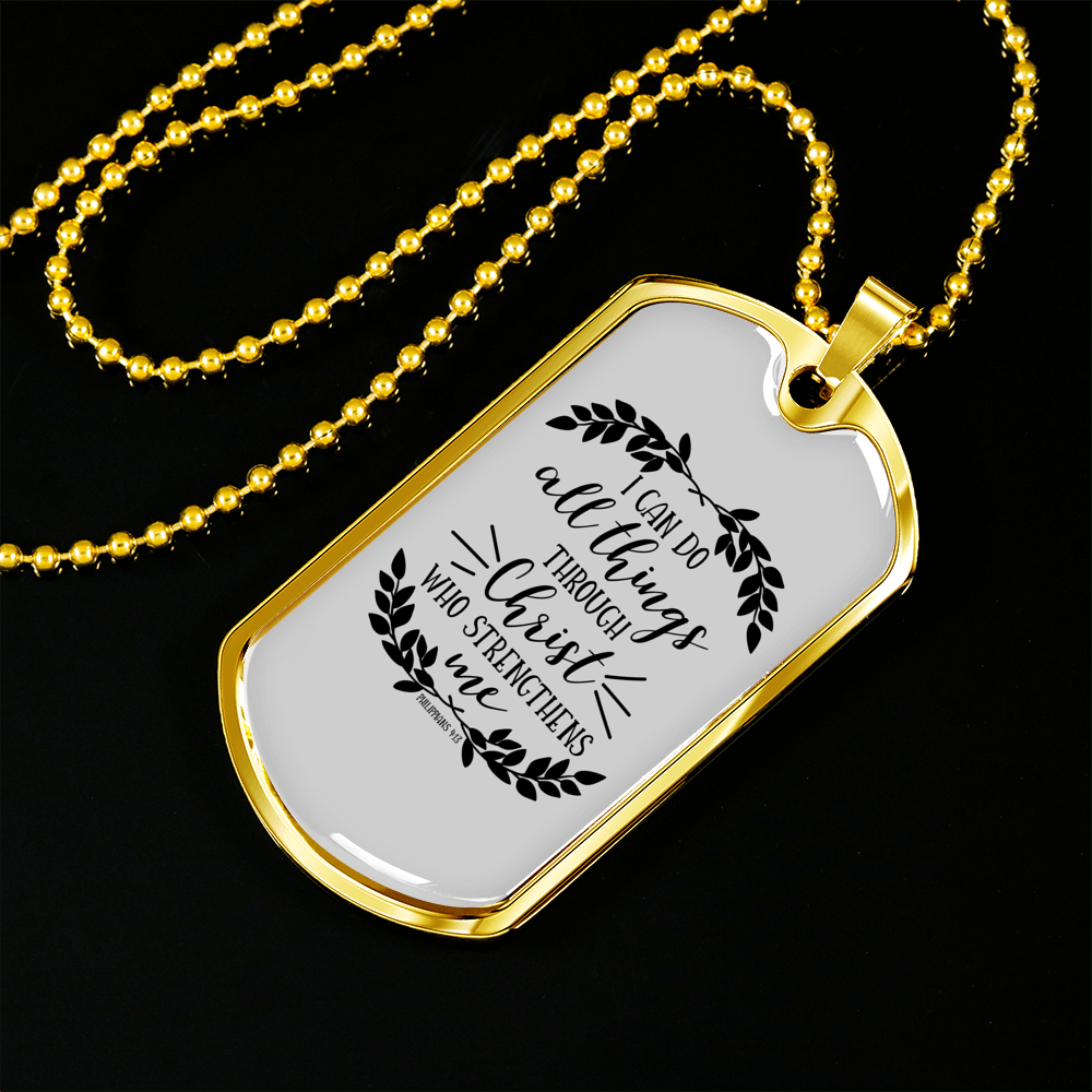 I Can Do All Things Philippians 4:13 Necklace Stainless Steel or 18k Gold Dog Tag 24" Chain-Express Your Love Gifts