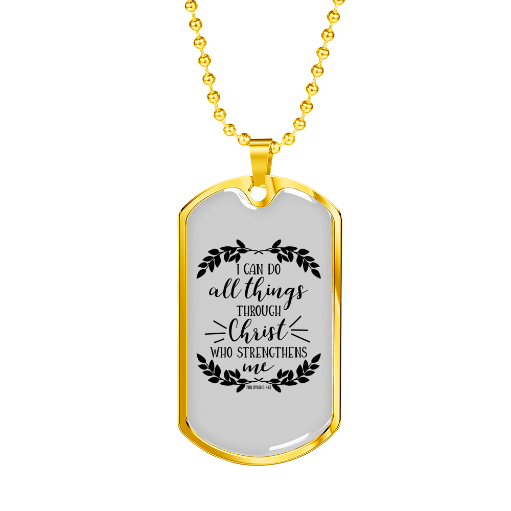 I Can Do All Things Philippians 4:13 Necklace Stainless Steel or 18k Gold Dog Tag 24" Chain-Express Your Love Gifts