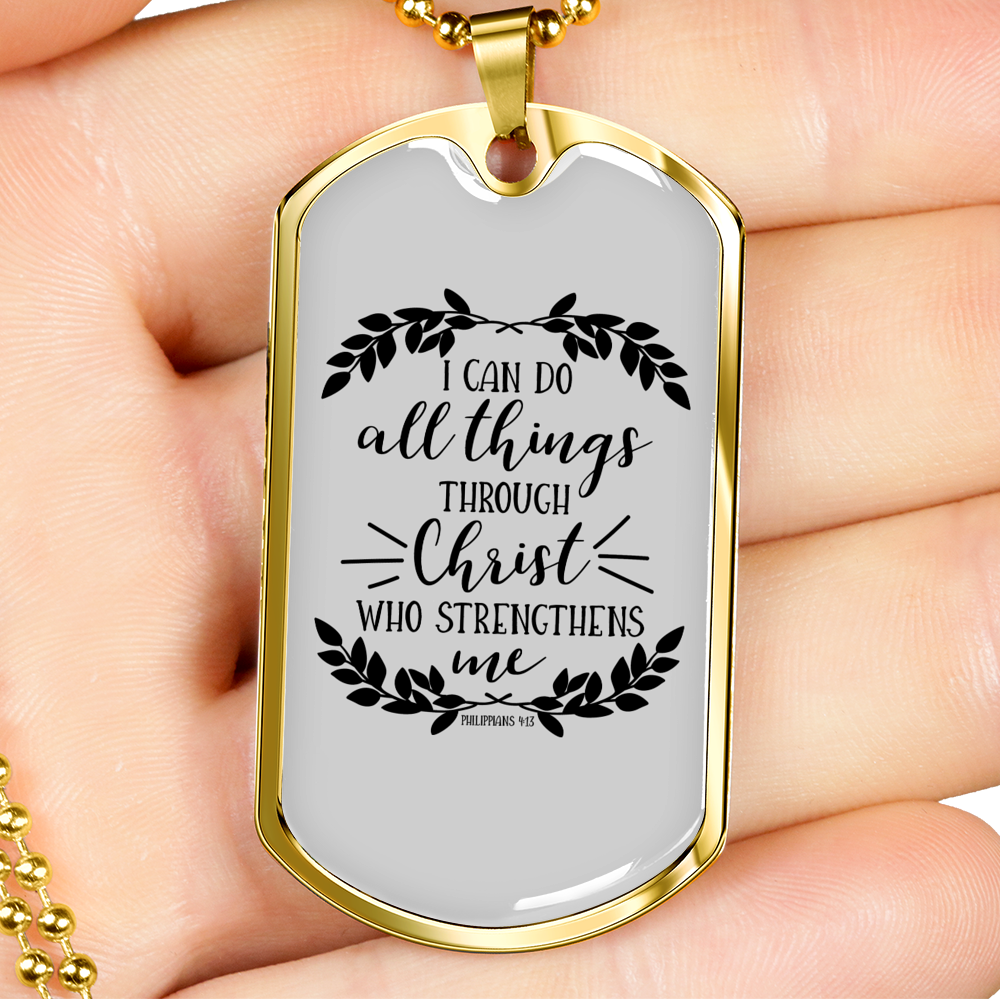 I Can Do All Things Philippians 4:13 Necklace Stainless Steel or 18k Gold Dog Tag 24" Chain-Express Your Love Gifts