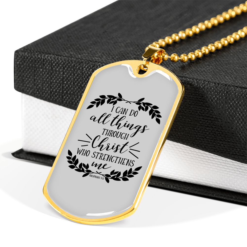 I Can Do All Things Philippians 4:13 Necklace Stainless Steel or 18k Gold Dog Tag 24" Chain-Express Your Love Gifts