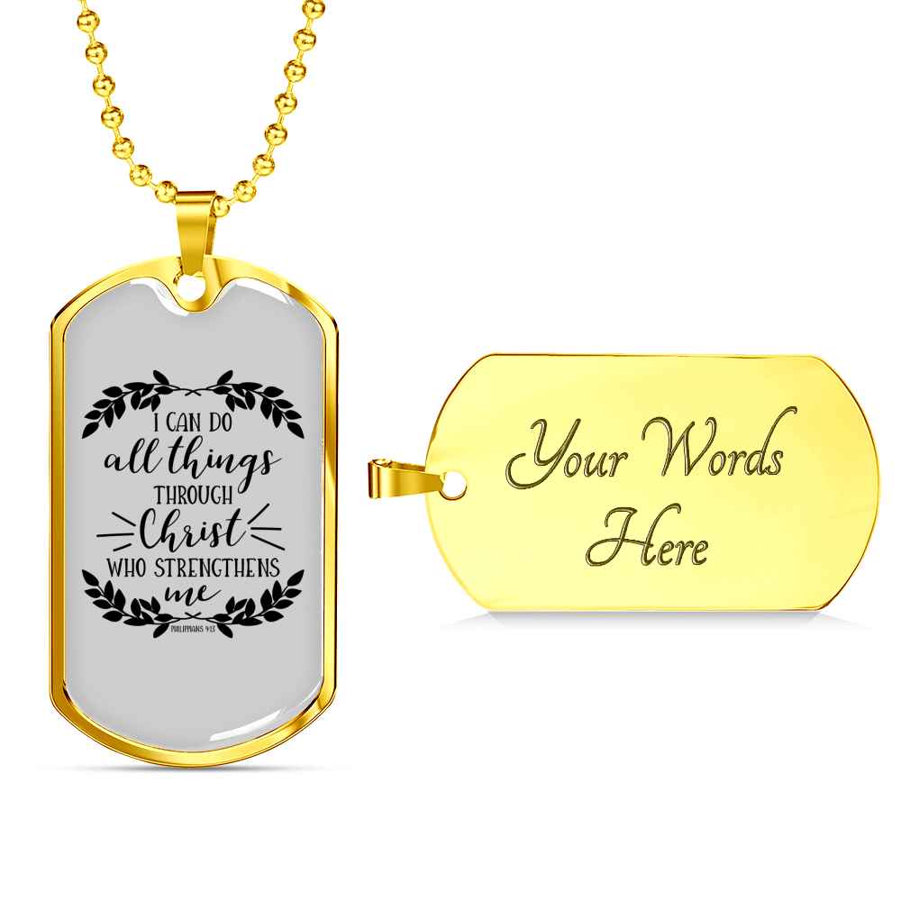I Can Do All Things Philippians 4:13 Necklace Stainless Steel or 18k Gold Dog Tag 24" Chain-Express Your Love Gifts