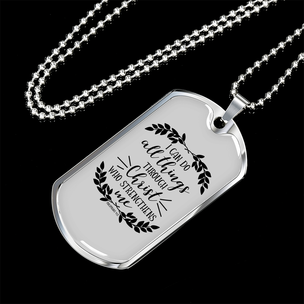 I Can Do All Things Philippians 4:13 Necklace Stainless Steel or 18k Gold Dog Tag 24" Chain-Express Your Love Gifts