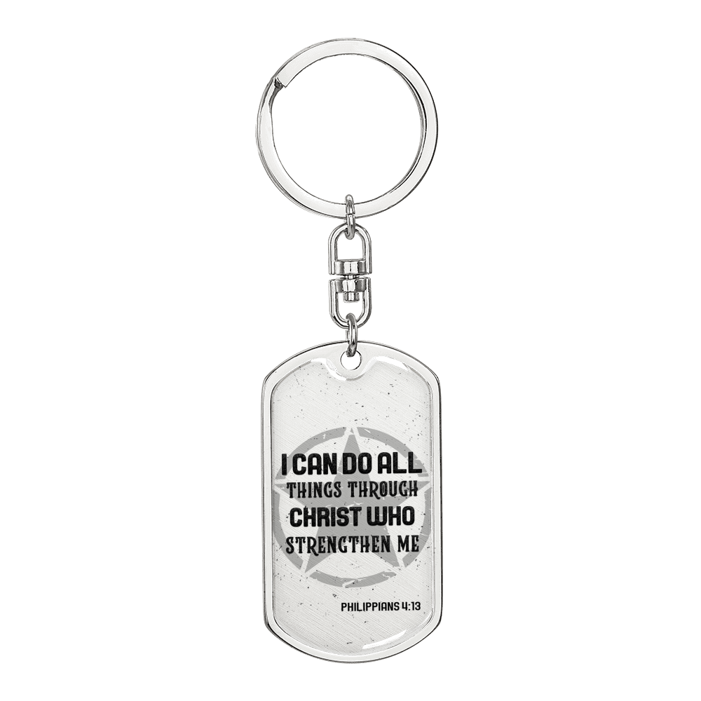 I Can Do All Things Star Christian Keychain Stainless Steel or 18k Gold Dog Tag Keyring-Express Your Love Gifts