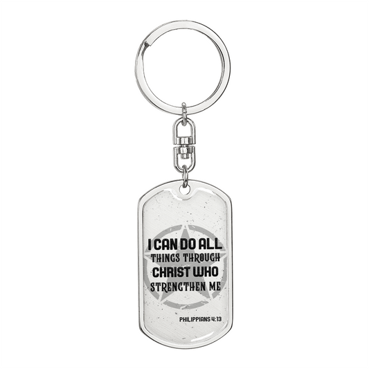 I Can Do All Things Star Christian Keychain Stainless Steel or 18k Gold Dog Tag Keyring-Express Your Love Gifts