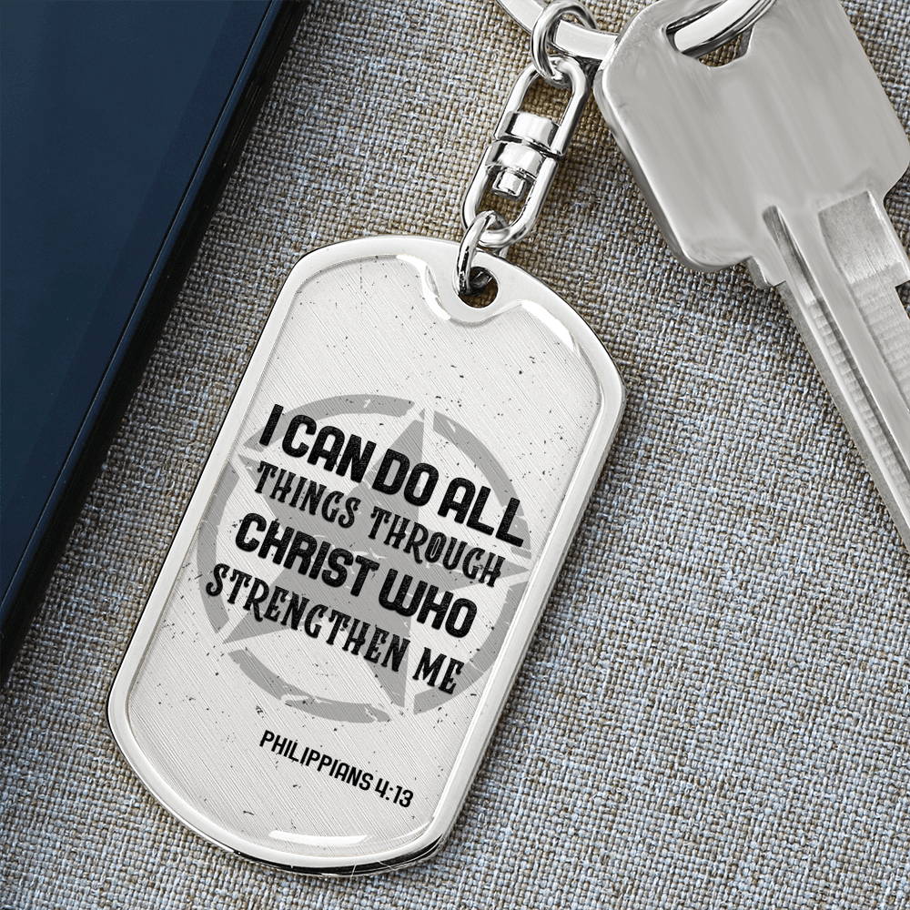 I Can Do All Things Star Christian Keychain Stainless Steel or 18k Gold Dog Tag Keyring-Express Your Love Gifts