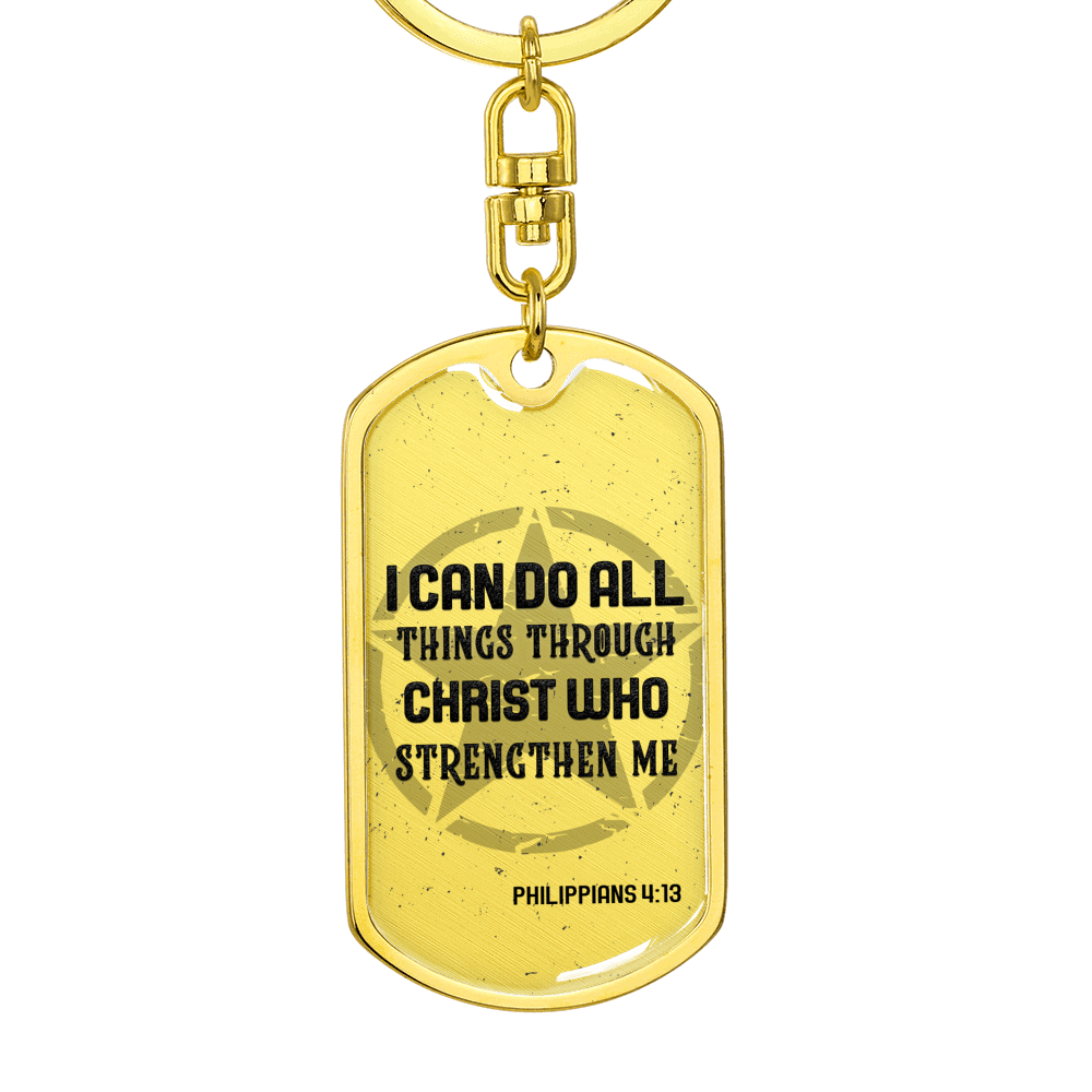 I Can Do All Things Star Christian Keychain Stainless Steel or 18k Gold Dog Tag Keyring-Express Your Love Gifts