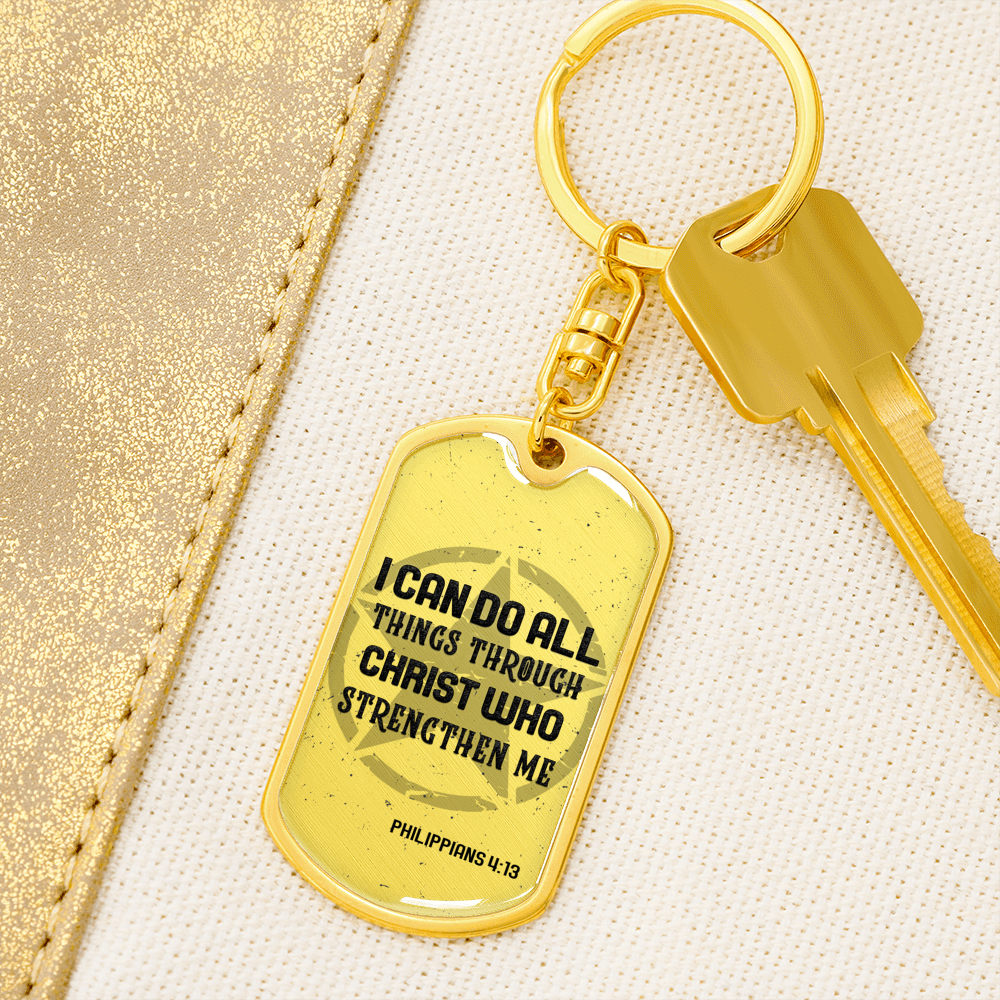 I Can Do All Things Star Christian Keychain Stainless Steel or 18k Gold Dog Tag Keyring-Express Your Love Gifts