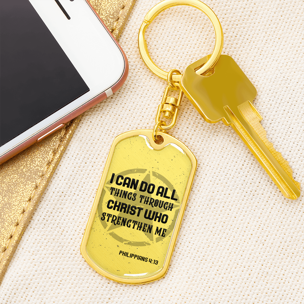 I Can Do All Things Star Christian Keychain Stainless Steel or 18k Gold Dog Tag Keyring-Express Your Love Gifts
