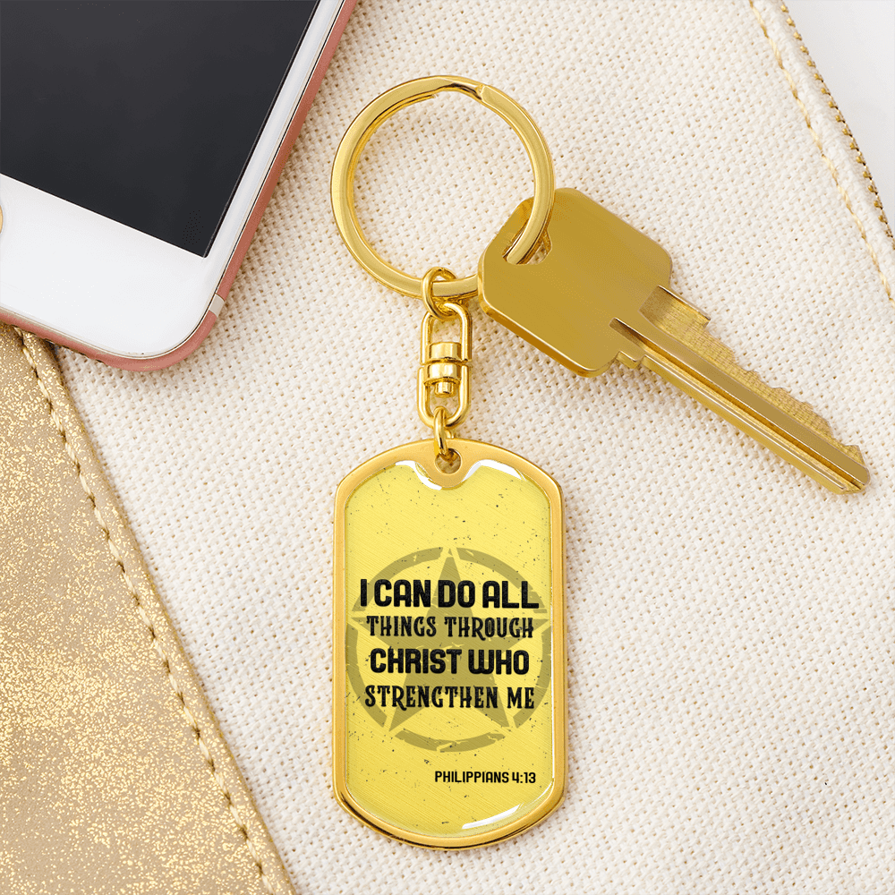I Can Do All Things Star Christian Keychain Stainless Steel or 18k Gold Dog Tag Keyring-Express Your Love Gifts