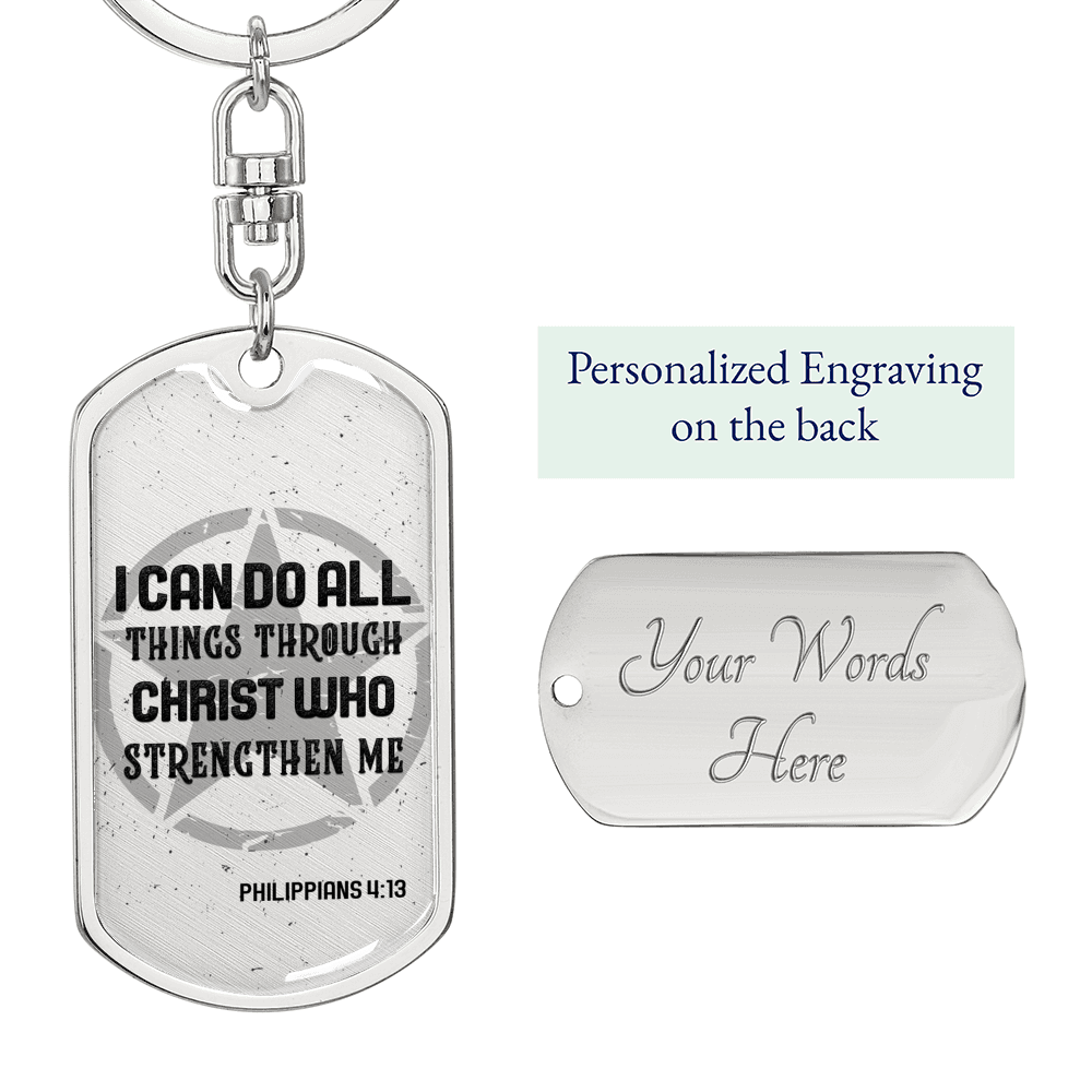 I Can Do All Things Star Christian Keychain Stainless Steel or 18k Gold Dog Tag Keyring-Express Your Love Gifts