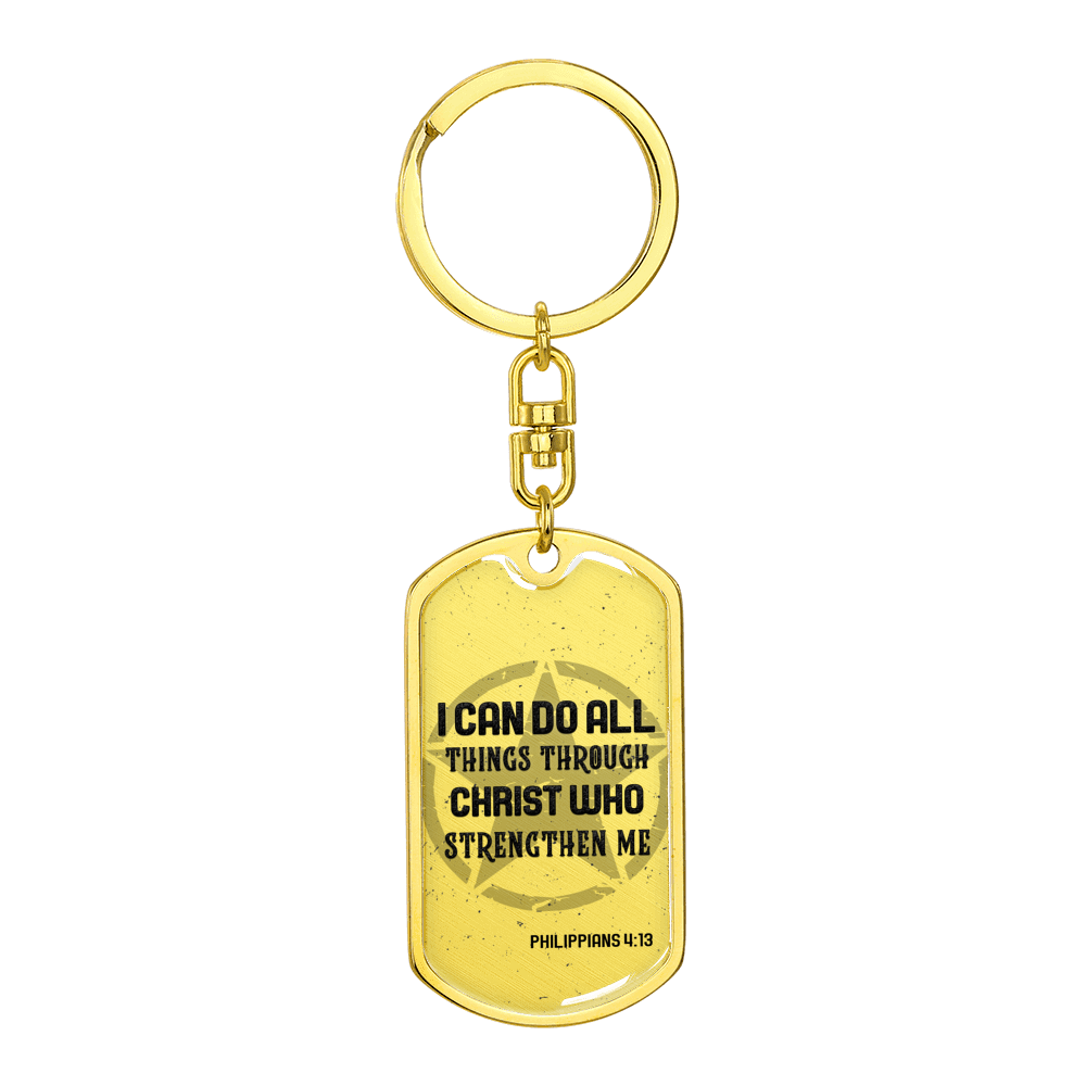 I Can Do All Things Star Christian Keychain Stainless Steel or 18k Gold Dog Tag Keyring