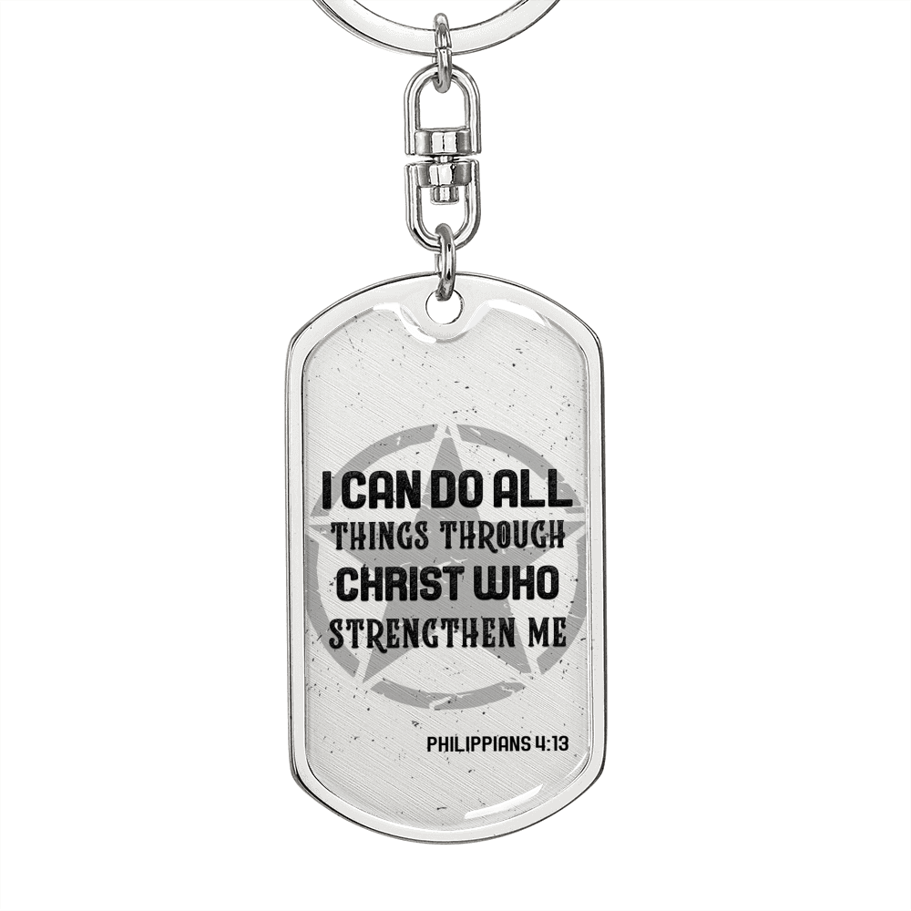 I Can Do All Things Star Christian Keychain Stainless Steel or 18k Gold Dog Tag Keyring-Express Your Love Gifts