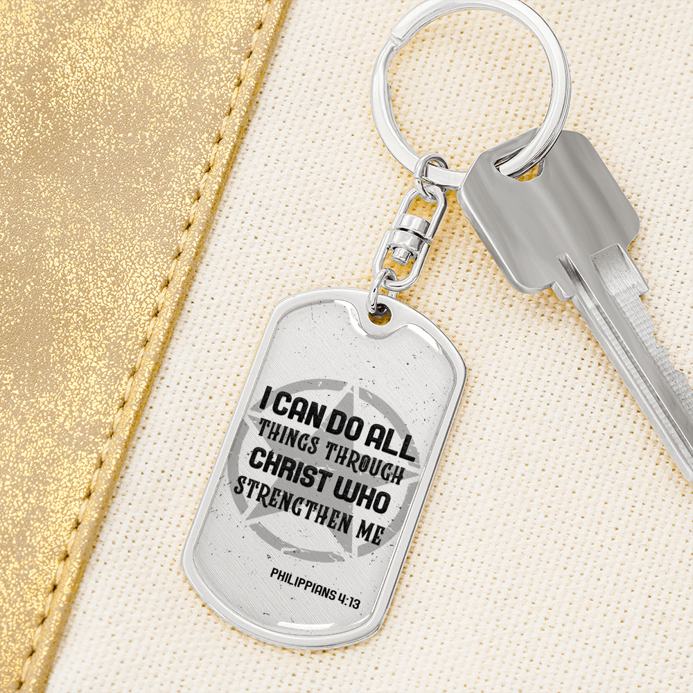 I Can Do All Things Star Christian Keychain Stainless Steel or 18k Gold Dog Tag Keyring-Express Your Love Gifts