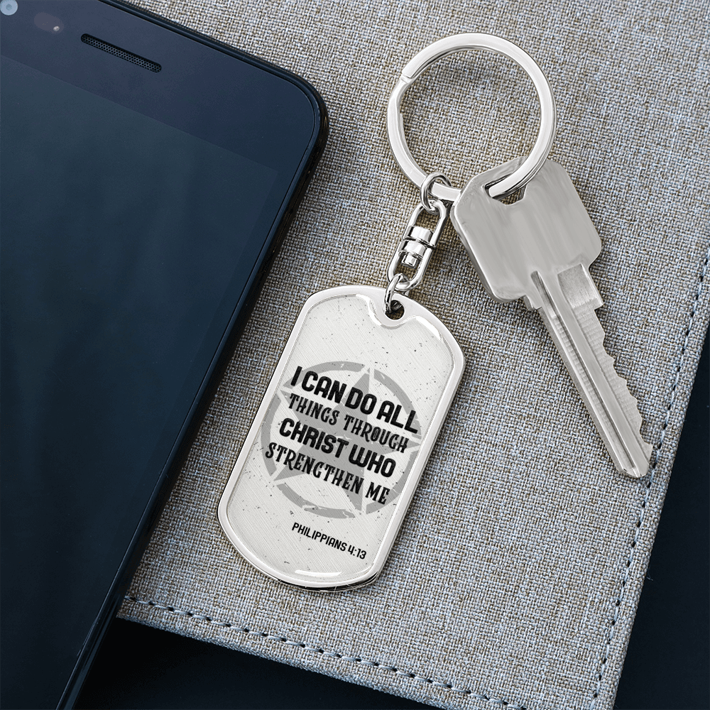 I Can Do All Things Star Christian Keychain Stainless Steel or 18k Gold Dog Tag Keyring-Express Your Love Gifts