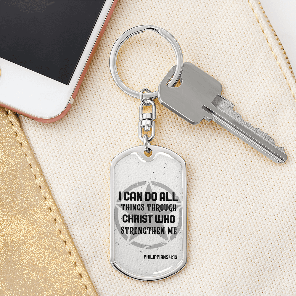 I Can Do All Things Star Christian Keychain Stainless Steel or 18k Gold Dog Tag Keyring-Express Your Love Gifts