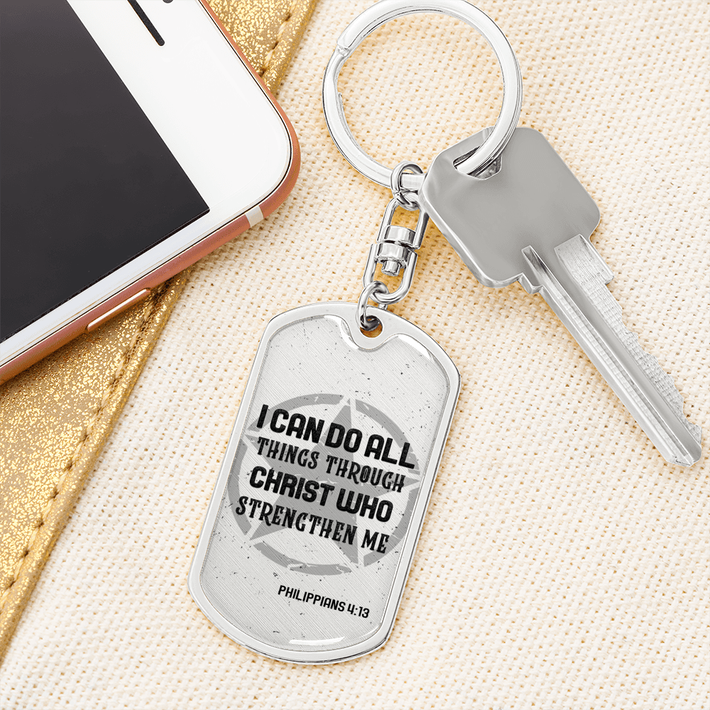 I Can Do All Things Star Christian Keychain Stainless Steel or 18k Gold Dog Tag Keyring-Express Your Love Gifts