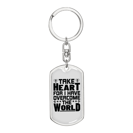 I Have Overcome The World Christian Keychain Stainless Steel or 18k Gold Dog Tag Keyring-Express Your Love Gifts