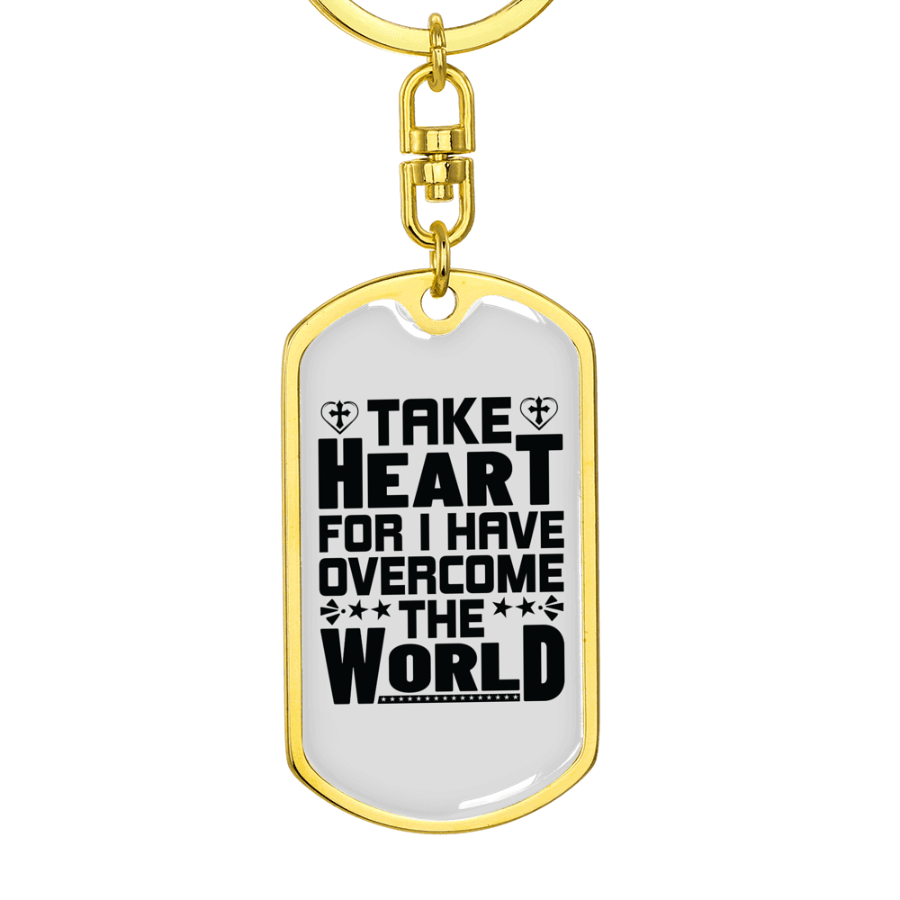 I Have Overcome The World Christian Keychain Stainless Steel or 18k Gold Dog Tag Keyring-Express Your Love Gifts