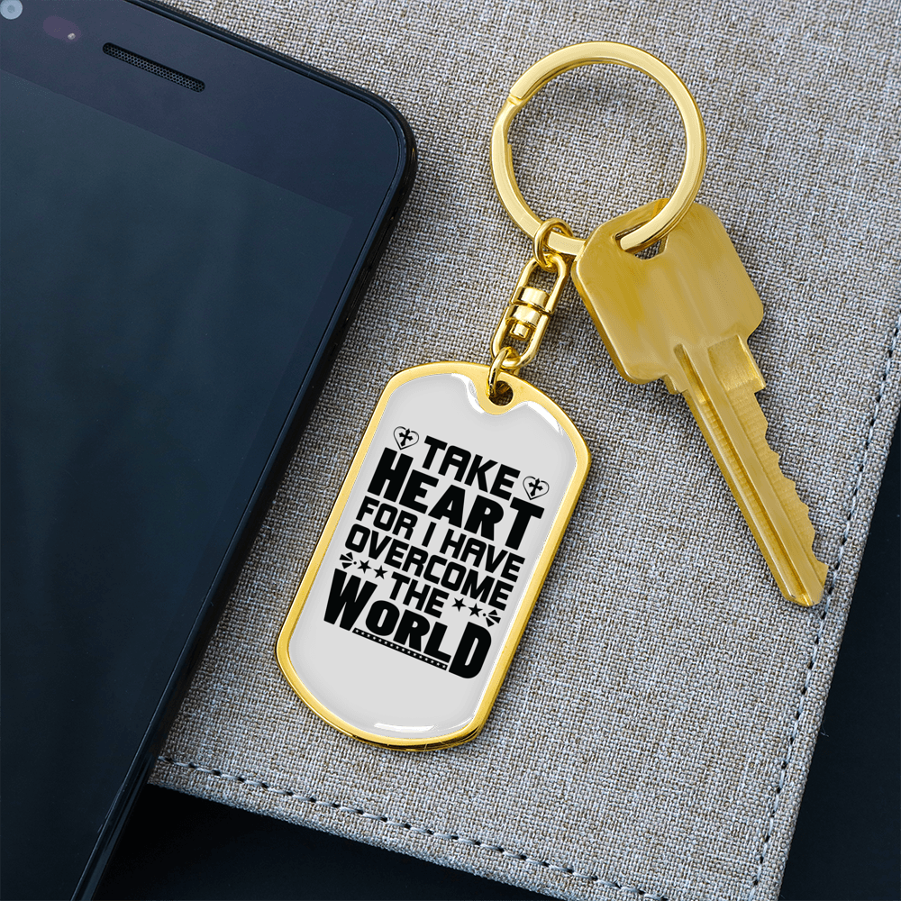 I Have Overcome The World Christian Keychain Stainless Steel or 18k Gold Dog Tag Keyring-Express Your Love Gifts