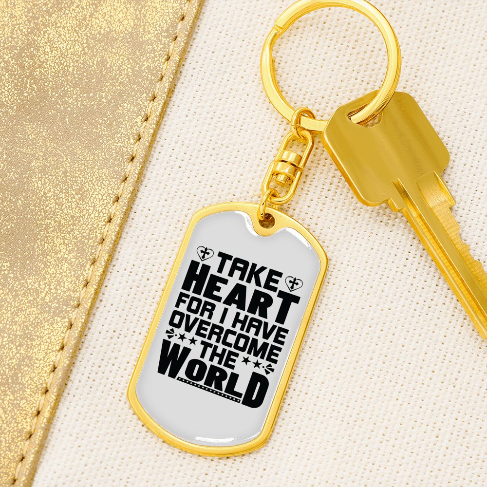 I Have Overcome The World Christian Keychain Stainless Steel or 18k Gold Dog Tag Keyring-Express Your Love Gifts
